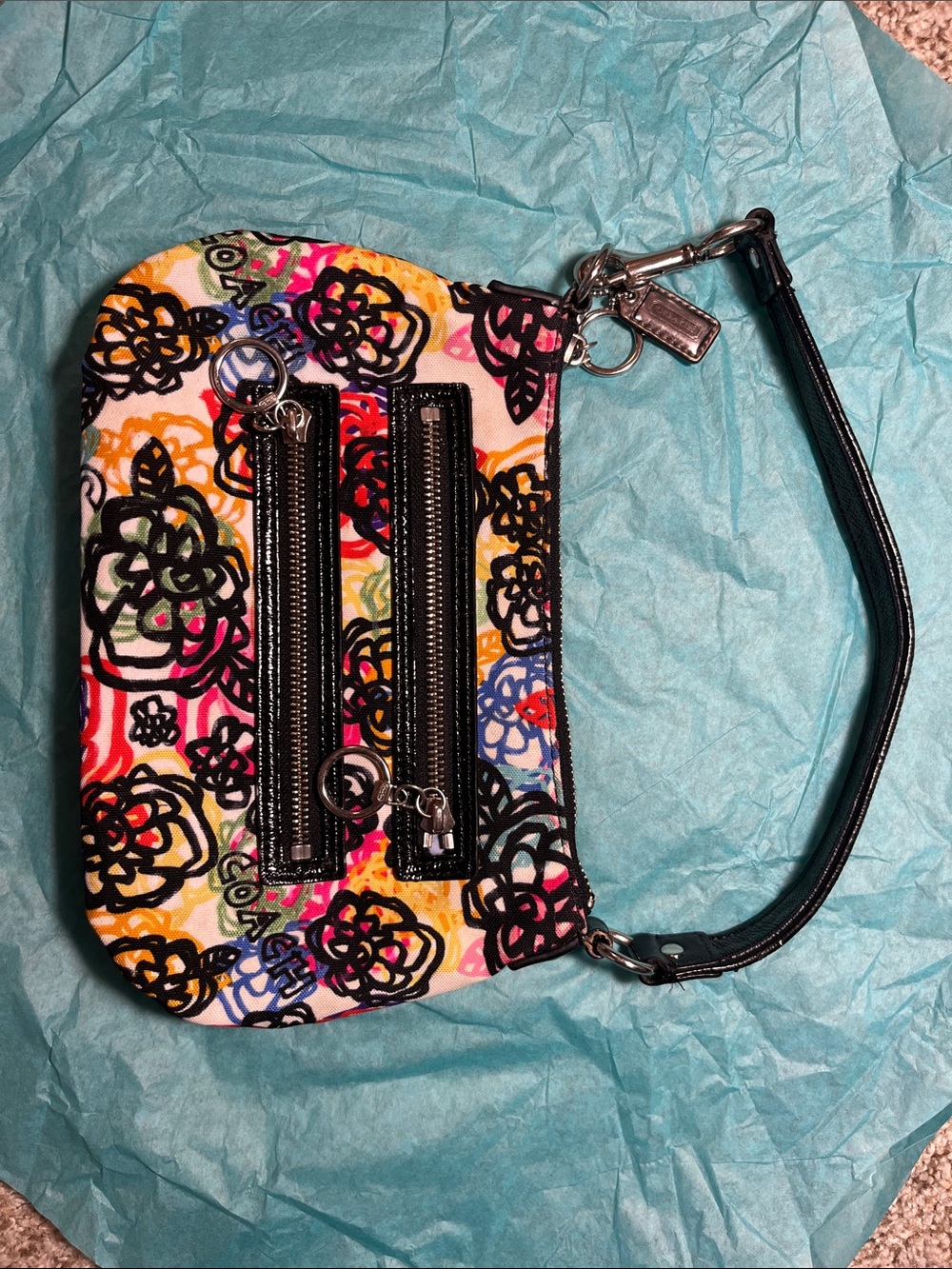 RARE Coach Multicolor Floral Graffiti Shoulder Bag with Black Trim
